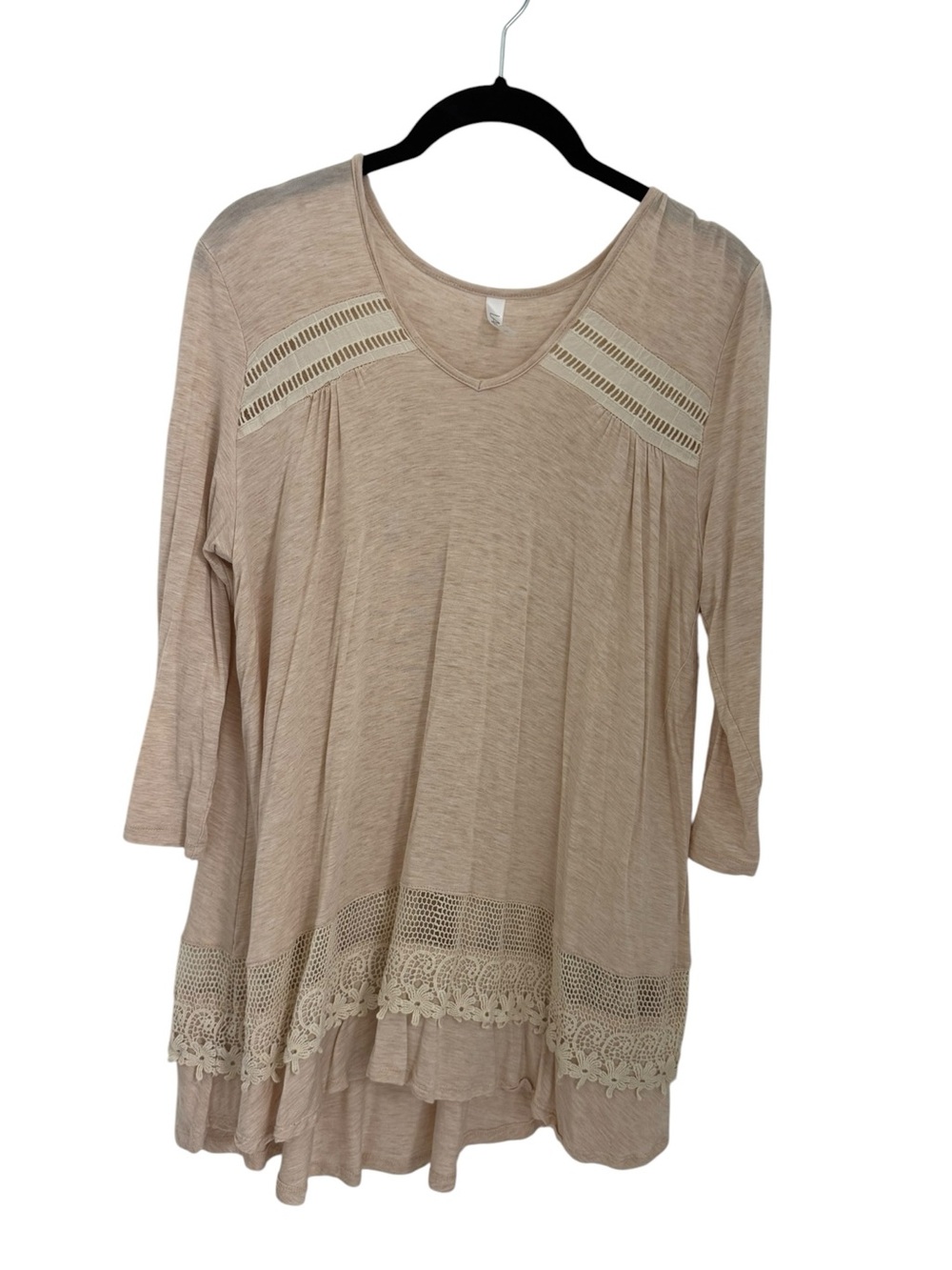 Lapis Lace Accent Tiered Tunic Blouse 3/4 Sleeve blush Size Small